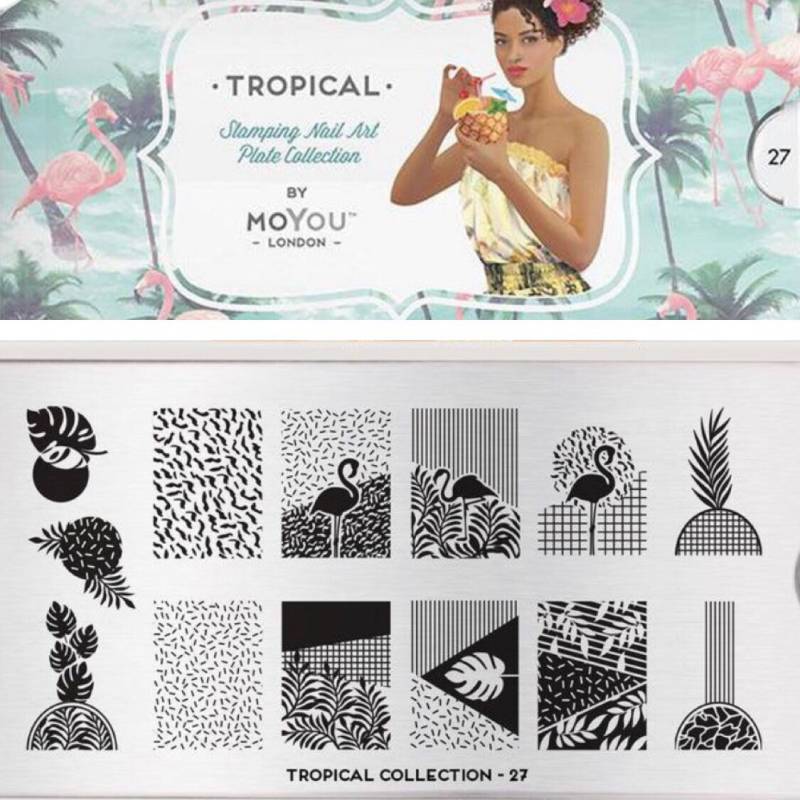 Moyou London Nail Stamping Plate - Tropical 27 Blätter Flamingo Abstrakt von HellCatNails