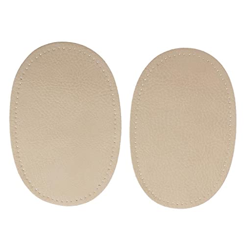 Hellery Aufnähbare Ellbogen/Knie Patches Aus Wildleder Aus PU Leder Ovaler Ellbogen Patch Mit Nahtlöchern Einfach Zu Verwenden 1 Paar 5,5 Zoll X 3, Beige, 13.8 * 9cm von Hellery