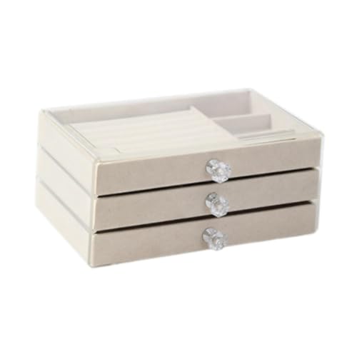 Hellery Schmuck-Organizer-Box, Schmucketui, transparente Schmuckschatulle, Schmuckhalter für Ringe, Schminktisch, Beige von Hellery