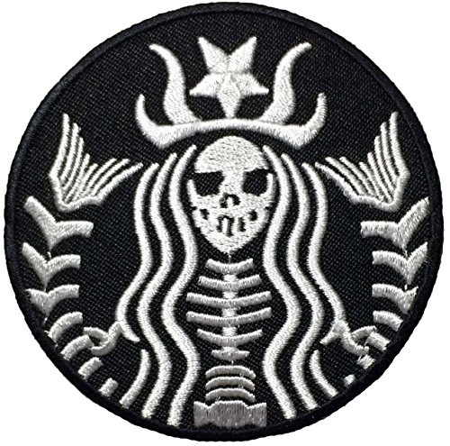 Dead Barista Zombie Meerjungfrau Halloween Totenkopf Skelett Aufnähen Aufbügeln auf Jacke, bestickt – Schwarz von Hello Bangkok