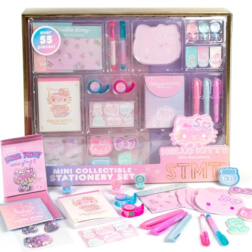 Horizon Group USA STMT, Sanrio Hello Kitty Mini-Schreibwaren-Set zum 50. Jahrestag, über 50 niedliche Schreibwaren, Sanrio-Zubehör, niedliche Haftnotizen, Kawaii-Schulbedarf, lustiges Bürozubehör von Hello Kitty