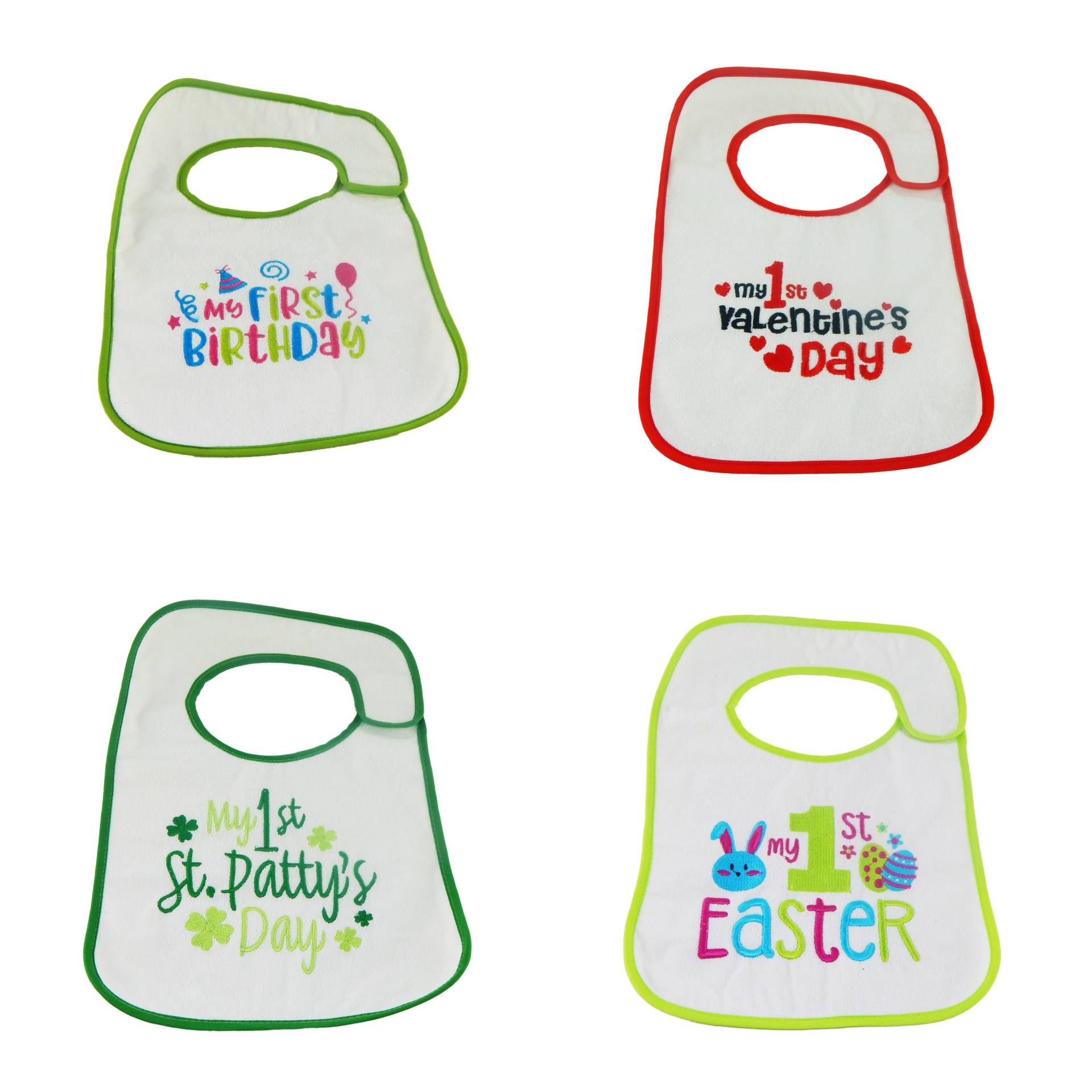 Babys Erster Geburtstag, Valentinstag, St. Patty's Day, Ostern Lätzchen Set - 4Pk von HelloBabyWonder