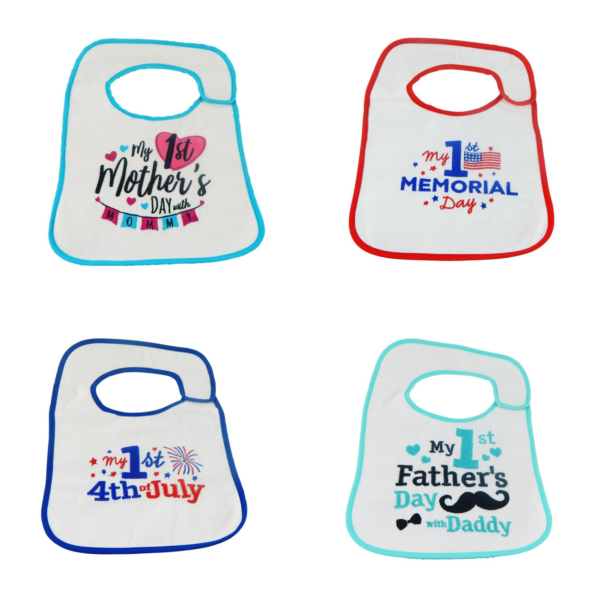 Babys Erster Muttertag, Gedenktag, Vatertag, 4. Juli Lätzchen-Set - 4Pk von HelloBabyWonder