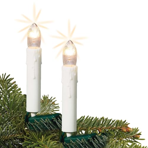 hellum Lichterkette Kerzen Weihnachtsbaum, Kerzen Lichterkette innen mit Clip, 30 Lichter, beleuchtete Länge11,6m, Zuleitung 1,5m Kabel grün,Schaft weiß, für Innen mit Stecker <59lm 613018 von hellum