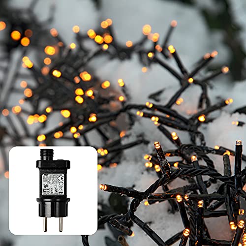 hellum LED Lichterkette außen Cluster, 7,38m 370 LED Cluster Lichterkette warmweiß mit Timer, Strombetrieben indoor & outdoor, Weihnachtsbaumbeleuchtung mit Kabel <59 lm 530179 von hellum