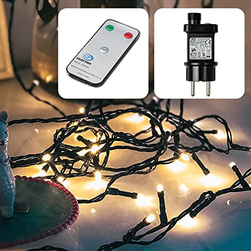 hellum LED Lichterkette Außen mit Timer, 17,9m beleuchtet 180 LED, Lichterkette warmweiß mit Fernbedienung, strombetrieben mit Stecker, Weihnachtsbaumbeleuchtung Kabel in grün <59 lm 577150 von hellum