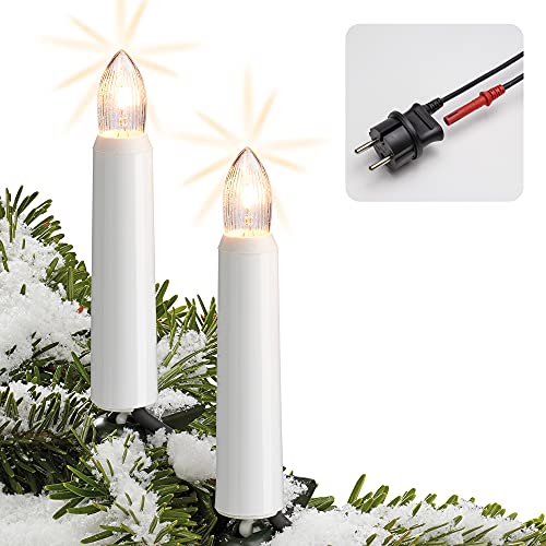 hellum Lichterkette Weihnachtsbaum Made in Germany, Filamente Riffelkerzenkette für außen 20 tlg., Weihnachtsbaum Lichterkette klar, Baumkerzen elfenbein, Kabelfarbe schwarz <59 LM 842012 von hellum