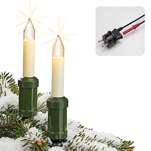 hellum LED Lichterkette Weihnachtsbaum 20-tlg. für außen Made in Germany mit teilbarem Stecker, 19 m warmweiße Christbaumbeleuchtung, 20 Weihnachtskerzen LED mit Kabel für außen <59 lm 845556 von hellum