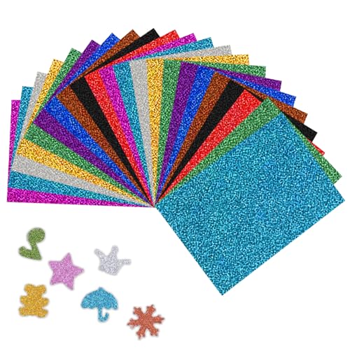 Bunt Glitzer Papier, Glitzerpapier zum Basteln, Glitter Cardstock Papier, Glitzerpapier zum Basteln und Gestalten, Glitzerpapier Selbstklebend, Selbstklebender Tonpapier, 10 Farben 22 Blatt 80g/m² von Helweet