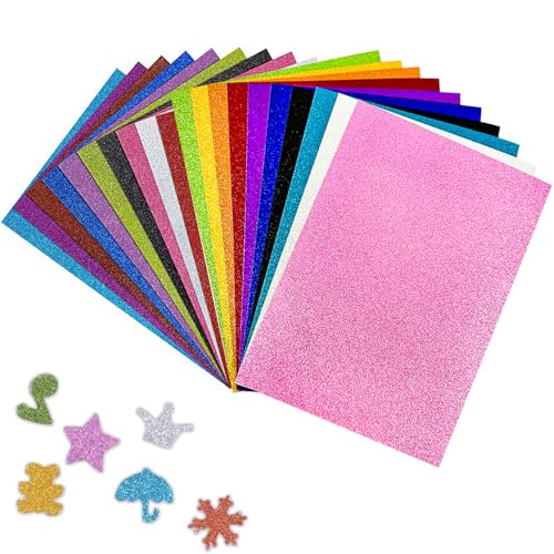 Glitzerpapier zum Basteln, Bunt Glitzer Papier, Tonpapier, 25 Blatt Glitterkarton, Bastelkarton, Geeignet für Bastelkurse und Verschiedene Bastelideen, 250g/m², Zufällige Farben(Nicht Selbstklebend) von Helweet