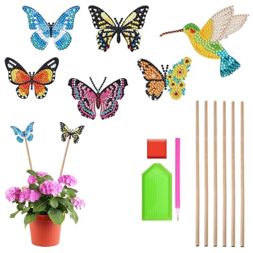 Helweet Diamond Painting Art für Garten Dekor, Schmetterling Stakes Diamant Kunst Kits, Diamond Painting Schmetterling Sets, Schmetterling Diamond Painting Kits, 6 Stück(Nicht Fertiges Produkt) von Helweet