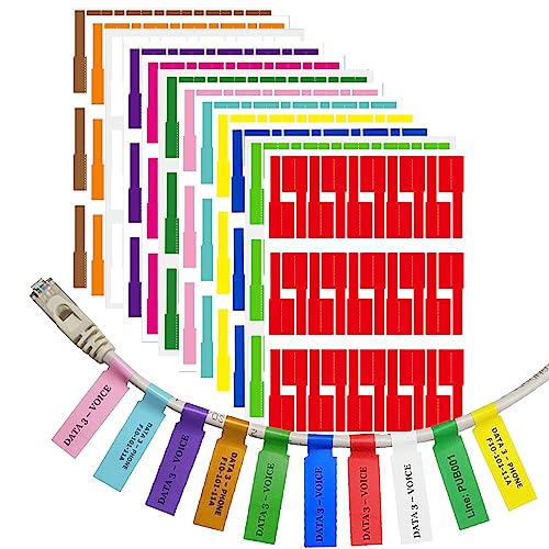 Kabelaufkleber, Kabel Etiketten, Kabelbeschriftung, Selbstklebend Kabeletikett, UV-beständige Wasserdicht Reißfest Haltbar Kabel Aufkleber für Laserdrucke,12 Farben 12 Blatt von Helweet