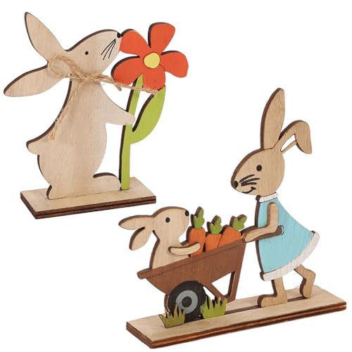 Osterdeko Holz Hase, Ostern Schriftzug Aufsteller, Deko Aufsteller für Ostern, Osterdekoration aus Holz, Schriftzug mit Osterhasen, für Kinder Ostern Frühling Geschenk Party Dekoration, 2 Stück von Helweet