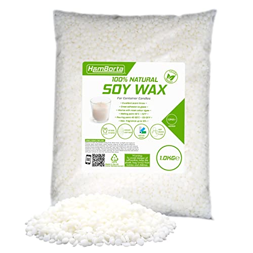 HemBorta® Sojawachs für Teelichtkerze und Kerzen im Glas 1KG, 100% Natürlich Soja Kerzenwachs zur Herstellung von Kerzen, Veganer Sojawachs für die Kerzenherstellung 1kg von HemBorta