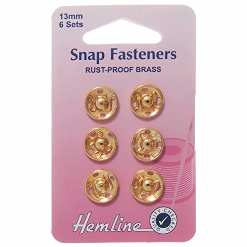 Hemline Druckknöpfe, 6 Sets, 13 mm, gold von Hemline