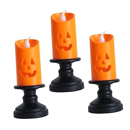 Hemobllo 3st Kerzenlicht Gedrehte Kerzen Dekorationen Led Halloween Teelichter Kerzendochte Laternen Für Draußen Nachtlichtschmuck Fackel Tisch-nachtlicht Dekorativ Gel Orange Plastik von Hemobllo