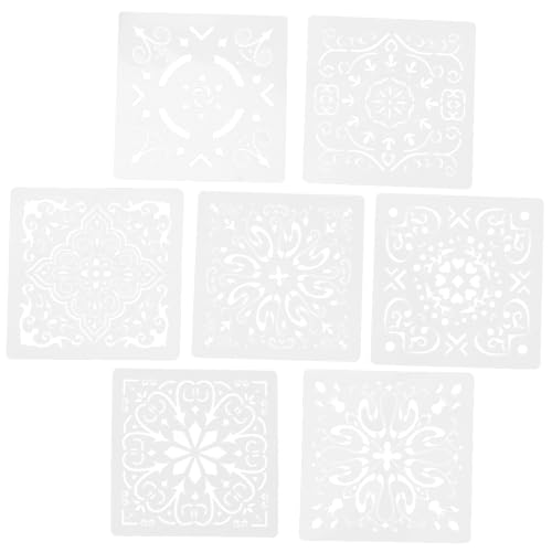 Hemobllo 7st Wandmalerei-vorlage Kleine Mandala-schablonen Diy Mandala-elemente-ornamente Zarte Schablonen Kleine Malschablonen Wiederverwendbare Mandala-vorlagen Diy Liefert Pvc Weiß von Hemobllo