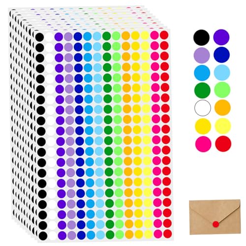 2800 Stück/Set 12, 7 mm Punktaufkleber, 14 Farben kleine Aufkleber, Preis für Flohmarkt, Polka Round -Farbcodierungsetiketten für Kleinkinder Klassenzimmer Büroküchenklassifizierungspapiere, P. von Hemore