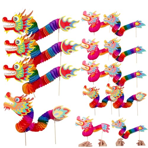 3D Paper Dragon Decor, 12pcs DIY 3D Chinesische Papierdrache Girlande, chinesischer Neujahrsdrache für Drachenparty Gefälligkeiten von Hemore