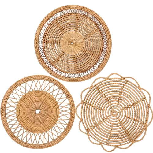 Hängende Korbwandkunst, 3pcs 30 cm 33 cm Wicker gewebte Wandkörbe, runde Boho -Wände Dekor für Wohnzimmer, Schlafzimmerdekorationen von Hemore