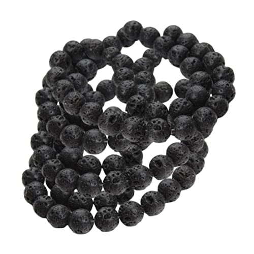 Hemore Unisex Lava Stein Mala Perlen Halskette, 62 Perlen, 6 mm, Schwarz, Tibetan Silver Chain, Casual, für Männer und Frauen von Hemore