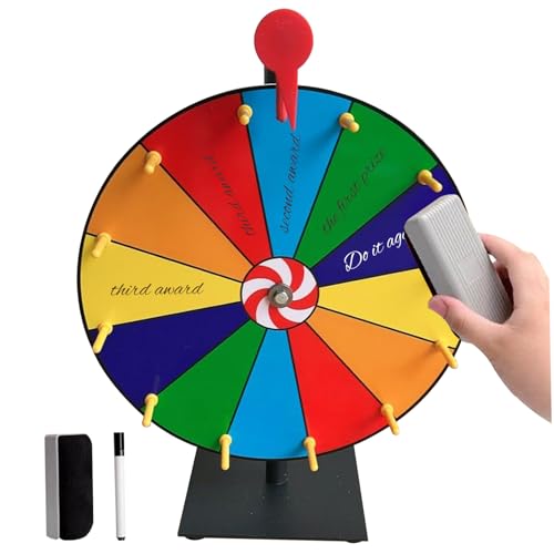 Preisträger, 30 cm/11,8 Zoll 12 Slots Spinning Prize Wheel mit trockenem Löschmarker und Radiergummi, Tabletop Spinning Wheel, Roulette Spinner of Fortune for Messe Show, Karneval, Heimparty von Hemore