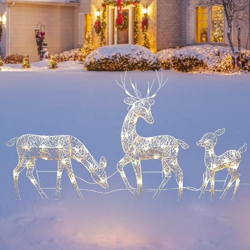 3 Stück Rentier Beleuchtet Aussen, LED Rentier Outdoor Weihnachtsdeko Außen, Rentiere Weihnachten Deko Aussen, Rentier Beleuchtet, Weihnachtsbeleuchtung Außen Rentier Figuren Deko für Innen Außen von Hemousy