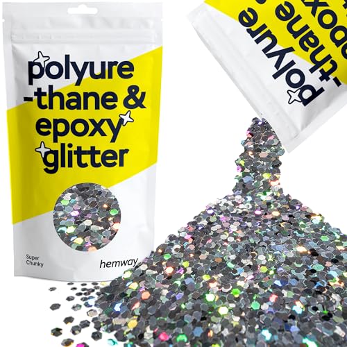 Hemway Polyurethan & Epoxidharz-Glitzer 100g / 3.5oz Metallischer Kristallflockenzusatz für Bodenbeläge, Schmuck, Becher, Glaspigment - Super Chunky (1/8" 0.125" 3mm) - Gun Metal Grau Holografisch von Hemway