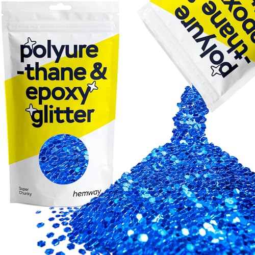 Hemway Polyurethan & Epoxidharz-Glitzer 100g / 3.5oz Metallischer Kristallflockenzusatz für Bodenbeläge, Schmuck, Becher, Glaspigment - Super Chunky (1/8" 0.125" 3mm) - Saphirblau von Hemway