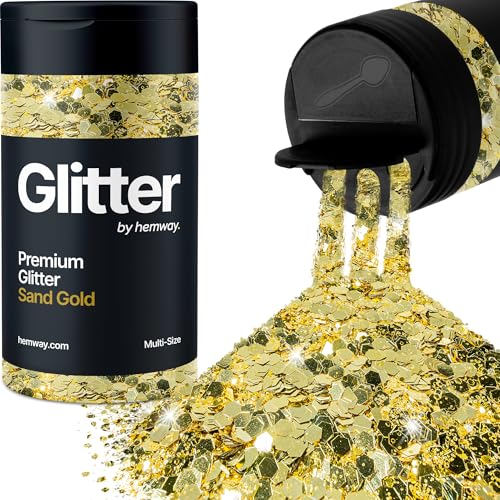 Glitzerstreuer verschiedene Größen Sand/Gold für Gesicht Nagelkunst Becher Weihnachtsfest Zubehör Basteln Kunstharz Kosmetik 120 g von Hemway