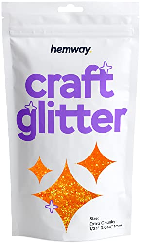 Hemway Craft Glitter Multi Purpose Flakes for Arts Crafts Tumblers Resin Epoxy Nails Wax Scrapbook Glass Schools Decorations - Fluorescent UV Neon Orange - Extra Chunky (1/24" 0.040" 1mm) 100g / 3.5oz von Hemway