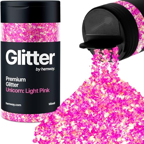 Hemway Chunky Glitzer 105g/3.7oz Mixed Craft Glitzer Puder Pailletten Metallische Flocken für Nail Art Körper Gesicht Auge Haar Fest, Epoxidharz Tumblers Handwerk, Party - Einhorn Hellrosa Mix von Hemway