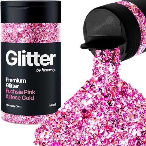 Hemway Chunky Glitzer 105g/3.7oz Mixed Craft Glitzer Puder Pailletten Metallische Flocken für Nail Art Körper Gesicht Auge Haar Fest, Epoxidharz Tumblers Handwerk, Party - Fuchsia Rosa Roségold Mix von Hemway