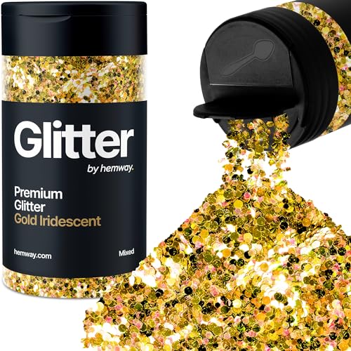 Hemway Chunky Glitzer 105g/3.7oz Mixed Craft Glitzer Puder Pailletten Metallische Flocken für Nail Art Körper Gesicht Auge Haar Fest, Epoxidharz Tumblers Handwerk, Party - Gold Irisierender Mix von Hemway