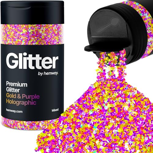 Hemway Chunky Glitzer 105g/3.7oz Mixed Craft Glitzer Puder Pailletten Metallische Flocken für Nail Art Körper Gesicht Auge Haar Fest, Epoxidharz Tumblers Handwerk, Party - Gold Purple Holographic von Hemway