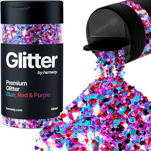 Hemway Chunky Glitzer 105g/3.7oz Mixed Craft Glitzer Puder Pailletten Metallische Flocken für Nail Art Körper Gesicht Auge Haar Fest, Epoxidharz Tumblers Handwerk, Party - Harlekin Blau Rot Lila Mix von Hemway