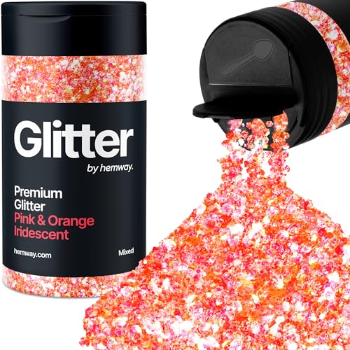 Hemway Chunky Glitzer 105g/3.7oz Mixed Craft Glitzer Puder Pailletten Metallische Flocken für Nail Art Körper Gesicht Auge Haar Fest, Epoxidharz Tumblers Handwerk, Party - Rosa Orange Irisierender Mix von Hemway