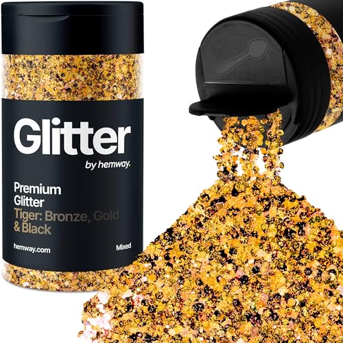 Hemway Chunky Glitzer 105g/3.7oz Mixed Craft Glitzer Puder Pailletten Metallische Flocken für Nail Art Körper Gesicht Auge Haar Fest, Epoxidharz Tumblers Handwerk - Bronze Braungold Schwarzer Tiger von Hemway