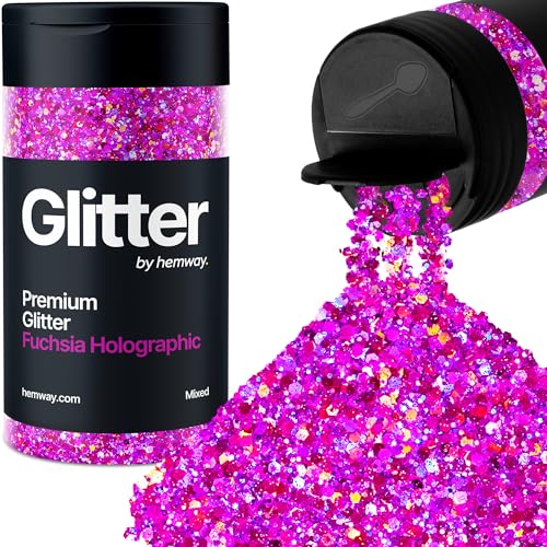 Hemway Chunky Glitzer 105g/3.7oz Mixed Craft Glitzer Puder Pailletten Metallische Flocken für Nail Art Körper Gesicht Auge Haar Fest, Epoxidharz Tumblers Handwerk - Fuchsia Pink Black Holographic Mix von Hemway