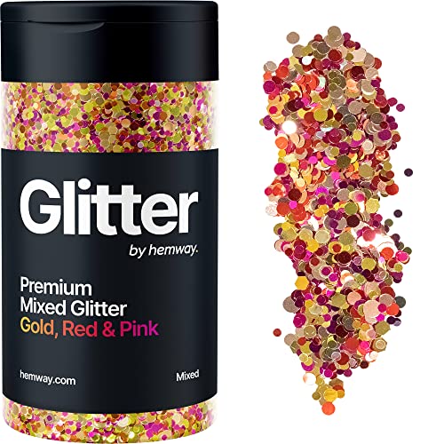 Hemway Chunky Glitzer 110g/3.9oz Mixed Craft Glitzer Puder Pailletten Metallische Flocken für Nail Art Körper Gesicht Auge Haar Fest, Epoxidharz Tumblers Handwerk, Party - Gold Red Pink Disc Mix von Hemway