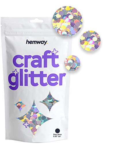 Hemway Craft Glitter - 1/4" 0.25" 6mm - Circle Sequins Round Glitter For Cosmetic, Nail, Body, Face, Arts, Crafts, Decoration - Silver Holographic - 50g von Hemway