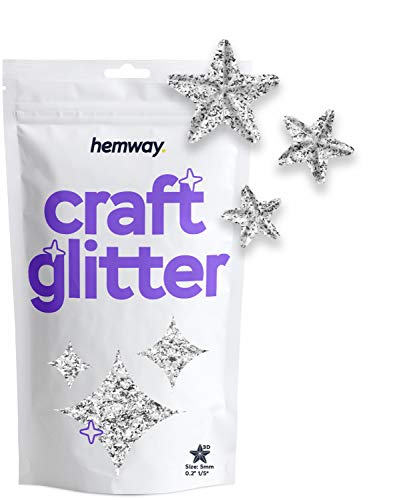 Hemway Craft Glitter - 1/5" 0.2" 5mm - 3-D Embossed Star Shaped Glitter Sequin For Decoration, Kids, Scrapbook, Arts, Craft, Design, Nail And Cosmetics - Silver - 50g von Hemway