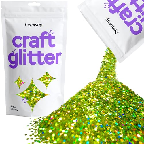 Hemway Craft Glitter 100g 3,5 Unzen Extra-Chunky 1/24" 0,040" 1 mm (Lindgrün Holographic) von Hemway