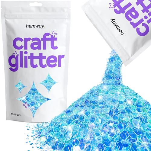 Hemway Craft Glitter - Grobstrick-Fein-Glitter-Mix in verschiedenen Größen für Kunsthandwerk Tumbler Kunstharz Malerei Dekorationen, Kosmetik für Nägel - Babyblau Schillernd - 100g / 3.5oz von Hemway