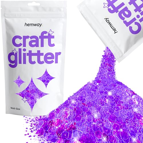 Hemway Craft Glitter - Grobstrick-Fein-Glitter-Mix in verschiedenen Größen für Kunsthandwerk Tumbler Kunstharz Malerei Dekorationen, Kosmetik für Nägel - Fluoreszierendes Lila - 100g / 3.5oz von Hemway