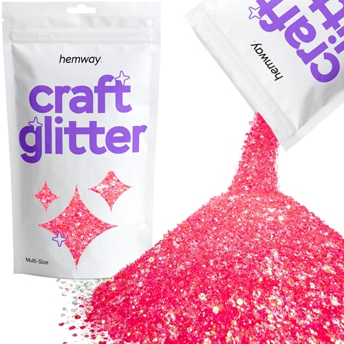 Hemway Craft Glitter - Grobstrick-Fein-Glitter-Mix in verschiedenen Größen für Kunsthandwerk Tumbler Kunstharz Malerei Dekorationen, Kosmetik für Nägel - Fluoreszierendes Rosa - 100g / 3.5oz von Hemway