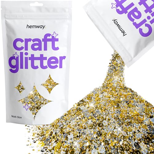 Hemway Craft Glitter - Grobstrick-Fein-Glitter-Mix in verschiedenen Größen für Kunsthandwerk Tumbler Kunstharz Malerei Dekorationen, Kosmetik für Nägel - Gold-Silber - 100g / 3.5oz von Hemway