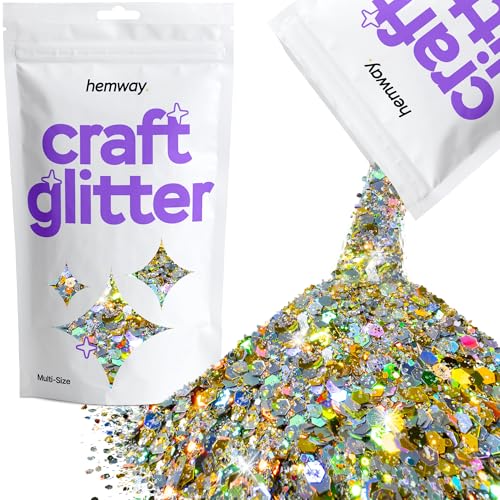 Hemway Craft Glitter - Grobstrick-Fein-Glitter-Mix in verschiedenen Größen für Kunsthandwerk Tumbler Kunstharz Malerei Dekorationen, Kosmetik für Nägel - Gold Silber Holographisch - 100g / 3.5oz von Hemway