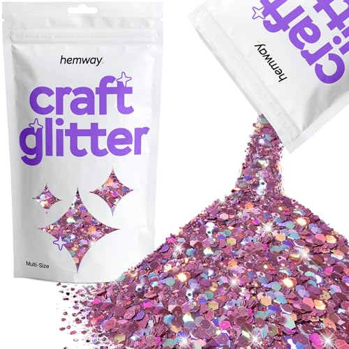 Hemway Craft Glitter - Grobstrick-Fein-Glitter-Mix in verschiedenen Größen für Kunsthandwerk Tumbler Kunstharz Malerei Dekorationen, Kosmetik für Nägel - Rosa Holographisch - 100g / 3.5oz von Hemway