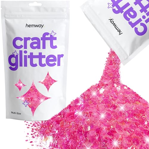 Hemway Craft Glitter - Grobstrick-Fein-Glitter-Mix in verschiedenen Größen für Kunsthandwerk Tumbler Kunstharz Malerei Dekorationen, Kosmetik für Nägel - Schillerndes Babyrosa - 100g / 3.5oz von Hemway